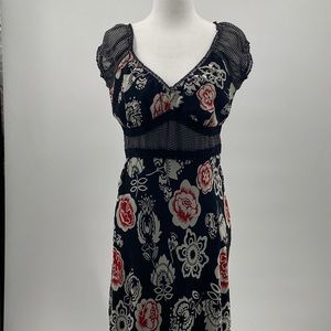 Zinc Womens Black Flowerly V Neck Sleeveless Dress With Slip Size Medium